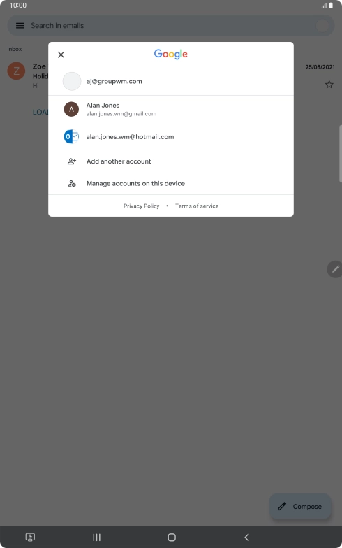 Press the required email account. Press the required email account.