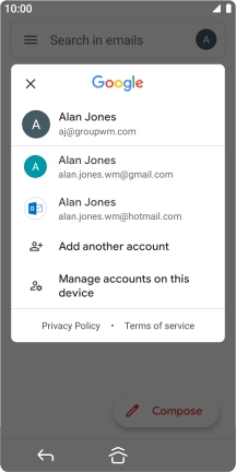 Press the required email account. Press the required email account.