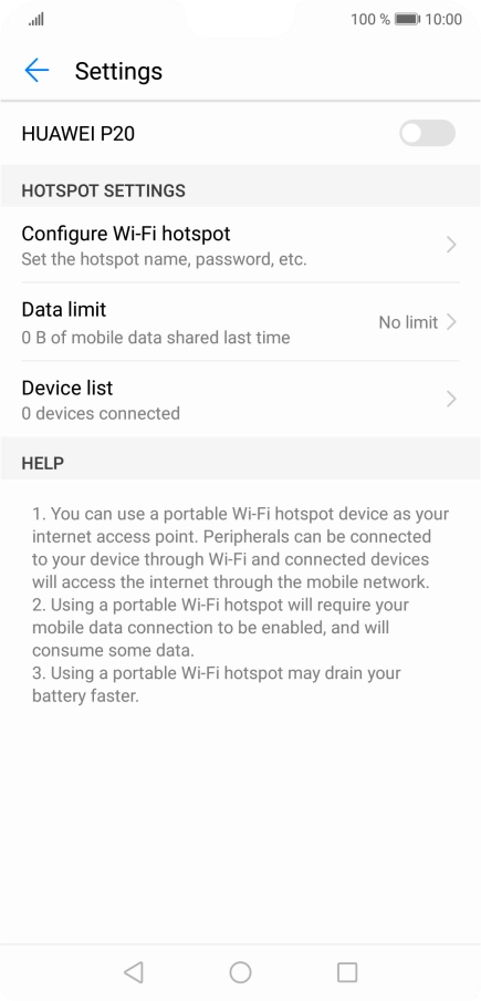 Press Configure Wi-Fi hotspot. Press Configure Wi-Fi hotspot.