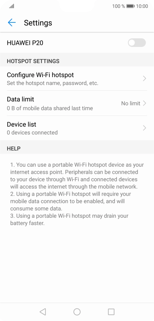 Press Configure Wi-Fi hotspot. Press Configure Wi-Fi hotspot.