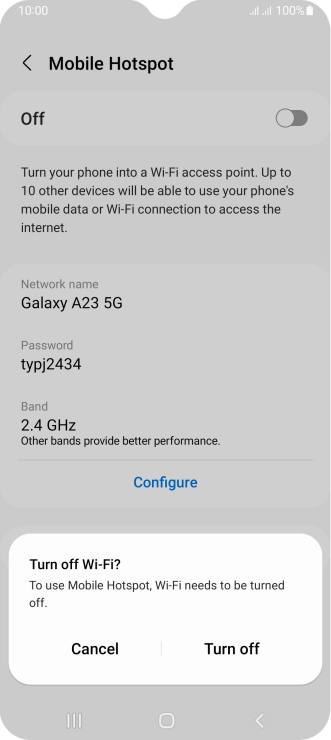 If Wi-Fi is turned on, press Turn off. If Wi-Fi is turned on, press Turn off.
