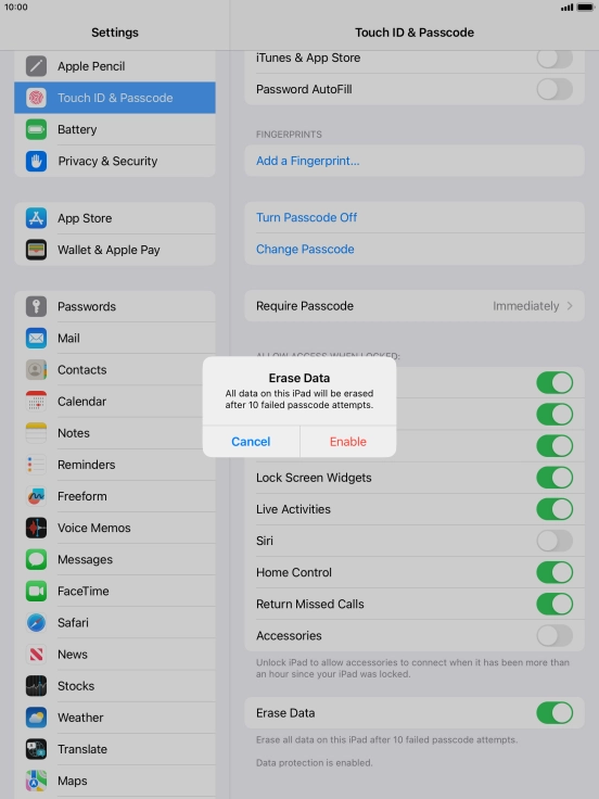 If you turn on the function, press Enable. If you turn on the function, press Enable.