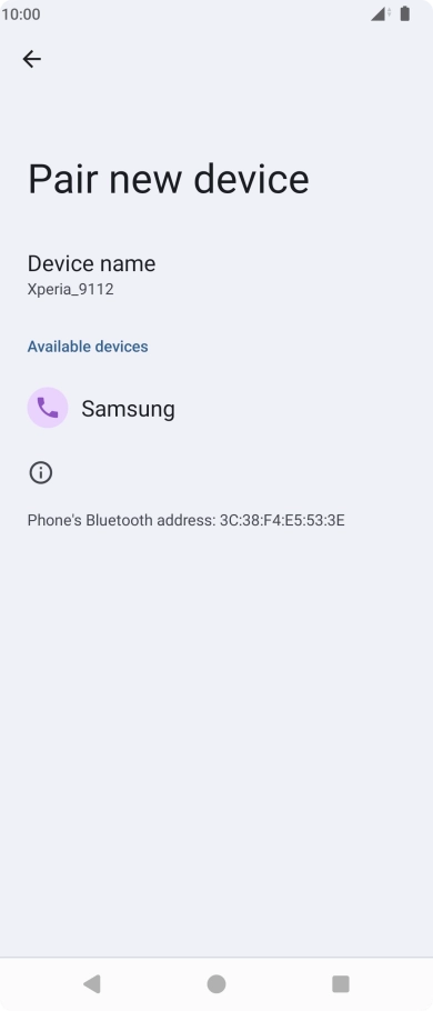Press the required Bluetooth device and follow the instructions on the screen to pair the device with your phone. Press the required Bluetooth device and follow the instructions on the screen to pair the device with your phone.