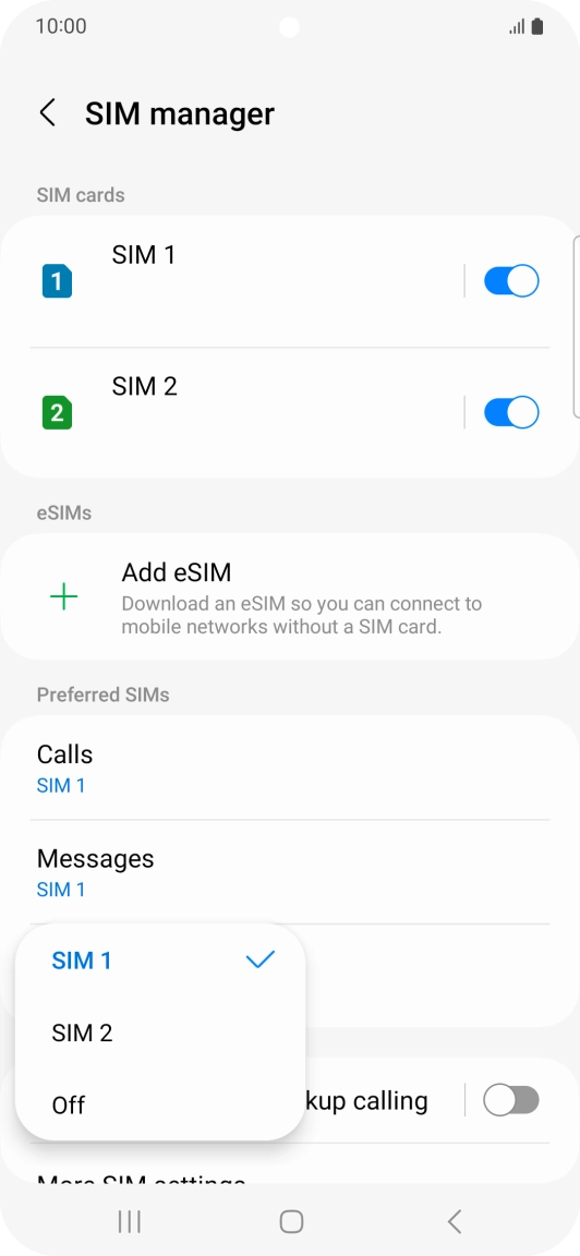 Press the required setting. Press the required setting.