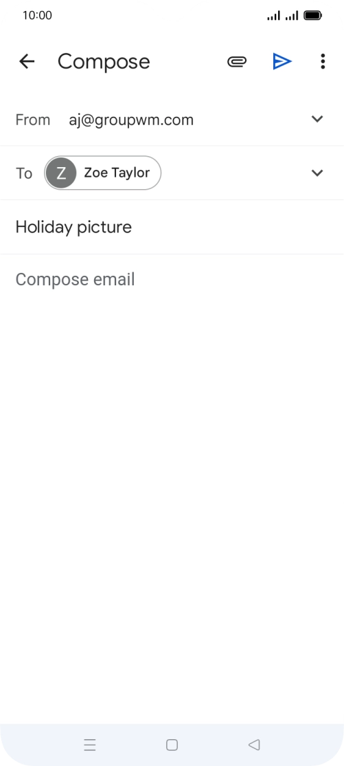 Press the text input field and write the text for your email. Press the text input field and write the text for your email.