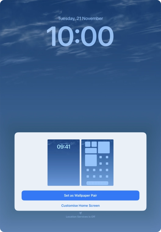 To use the same colour theme on the home screen, press Set as Wallpaper Pair. To use the same colour theme on the home screen, press Set as Wallpaper Pair.
