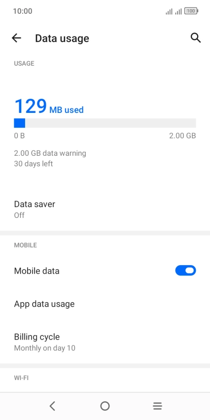 The total data usage is displayed. The total data usage is displayed.
