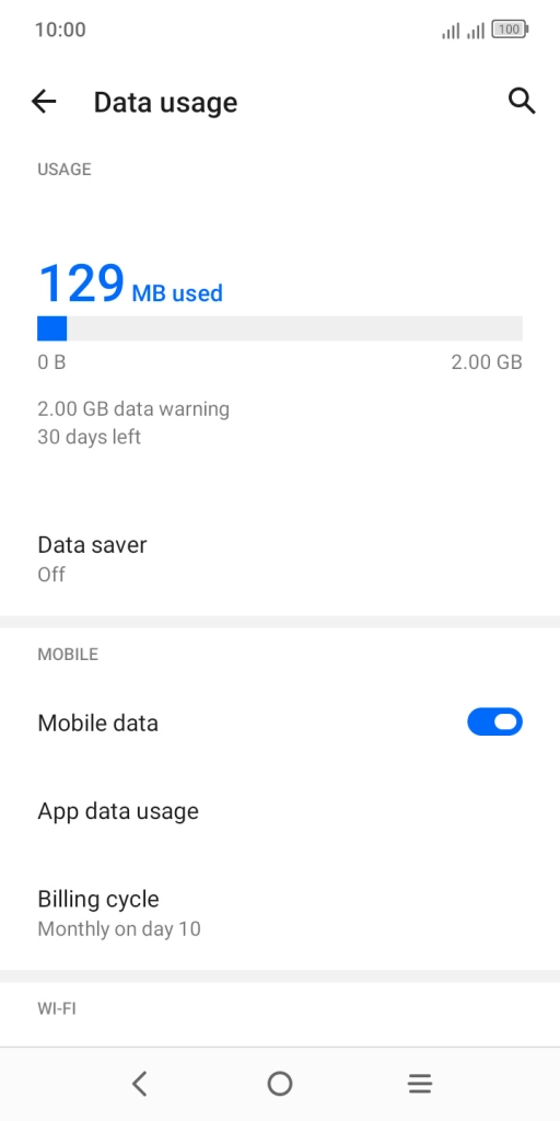 The total data usage is displayed. The total data usage is displayed.