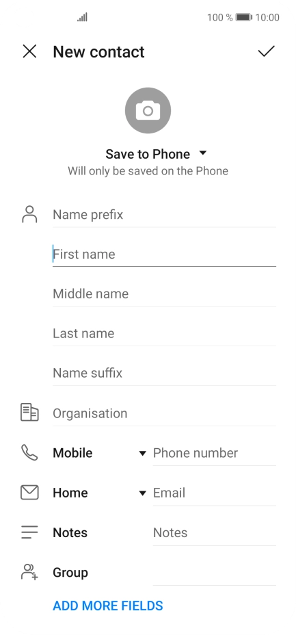 Press First name and key in the required first name. Press First name and key in the required first name.