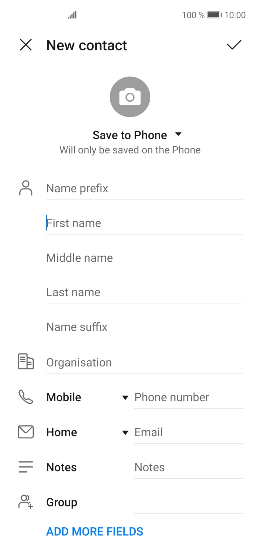Press First name and key in the required first name. Press First name and key in the required first name.