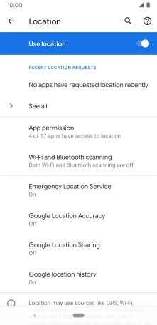 Press Google Location Accuracy. Press Google Location Accuracy.