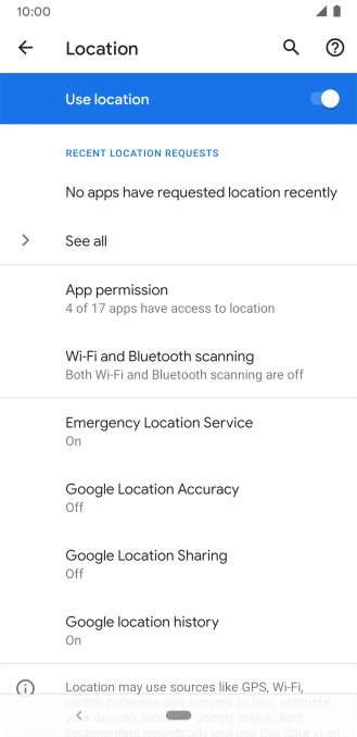 Press Google Location Accuracy. Press Google Location Accuracy.