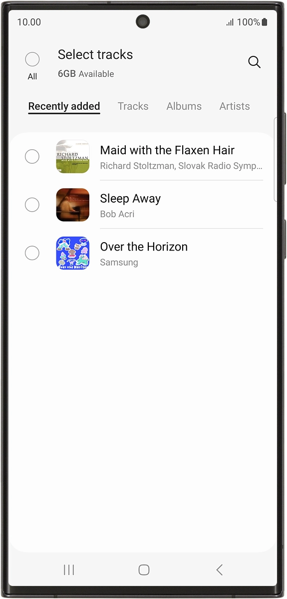 On your phone: Press the required audio files to select them. On your phone: Press the required audio files to select them.