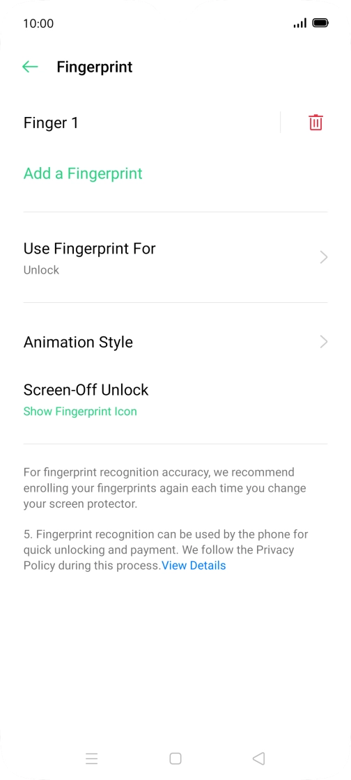 Press the delete icon next to the required fingerprint. Press the delete icon next to the required fingerprint.