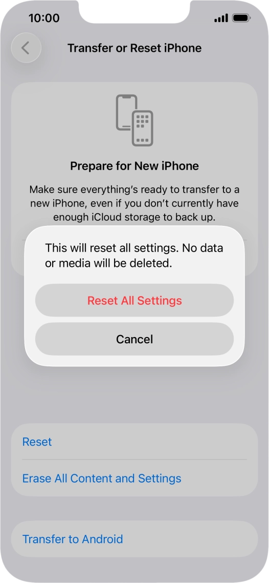 Press Reset All Settings. Press Reset All Settings.