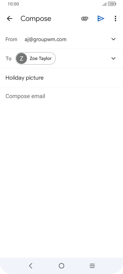 Press the text input field and write the text for your email. Press the text input field and write the text for your email.