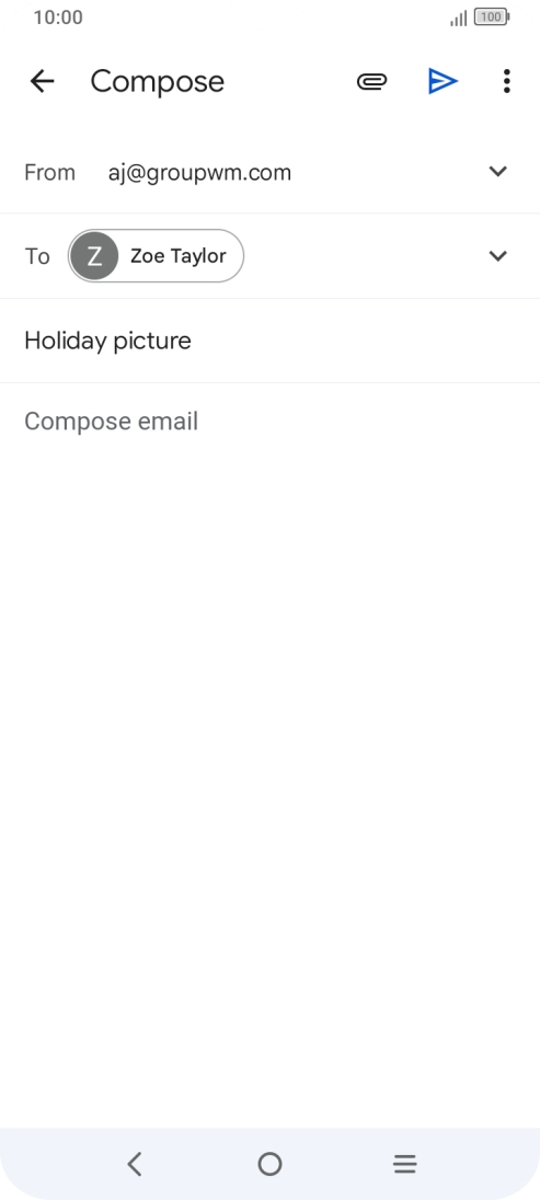 Press the text input field and write the text for your email. Press the text input field and write the text for your email.