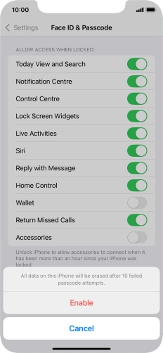 If you turn on the function, press Enable. If you turn on the function, press Enable.