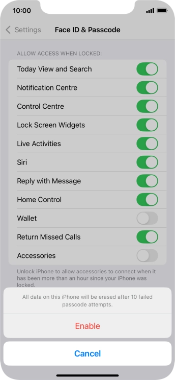 If you turn on the function, press Enable. If you turn on the function, press Enable.
