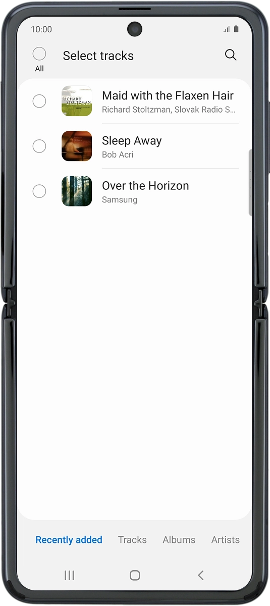 On your phone: Press the required audio files to select them. On your phone: Press the required audio files to select them.