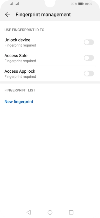 Press New fingerprint and follow the instructions on the screen to create the phone lock code using your fingerprint. Press New fingerprint and follow the instructions on the screen to create the phone lock code using your fingerprint.