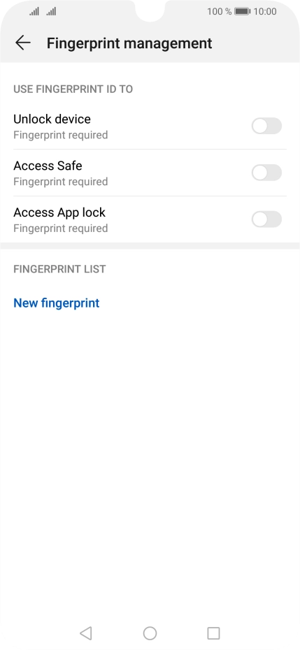 Press New fingerprint and follow the instructions on the screen to create the phone lock code using your fingerprint. Press New fingerprint and follow the instructions on the screen to create the phone lock code using your fingerprint.