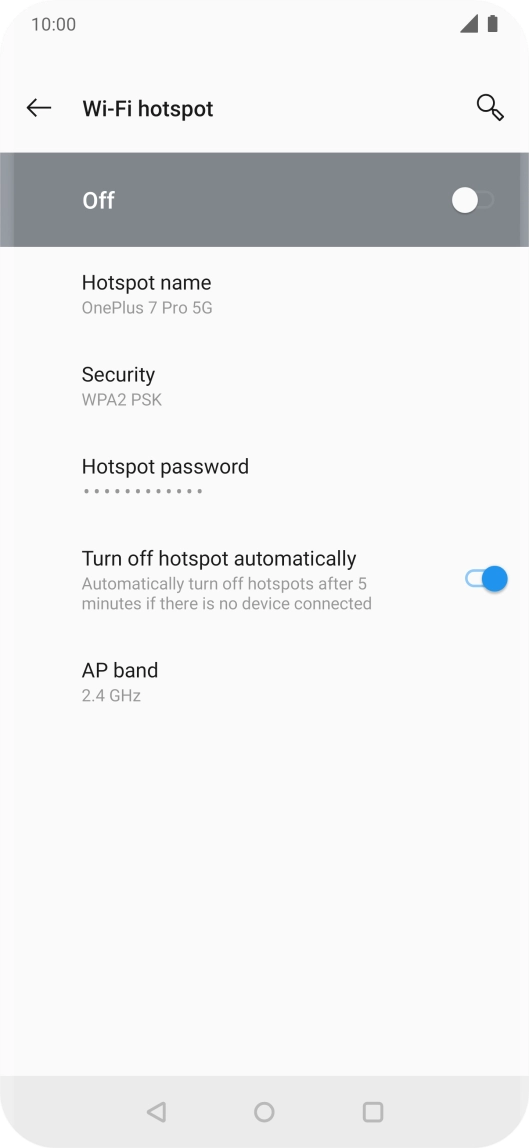 Press Hotspot name and key in the required name for the Wi-Fi hotspot. Press Hotspot name and key in the required name for the Wi-Fi hotspot.