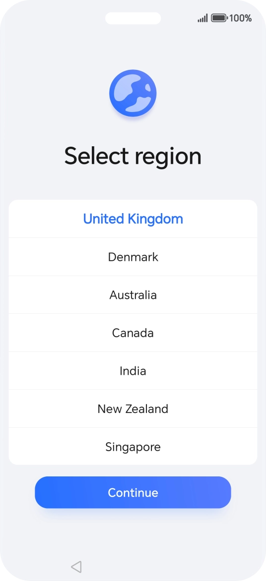 Press the required country or area. Press the required country or area.