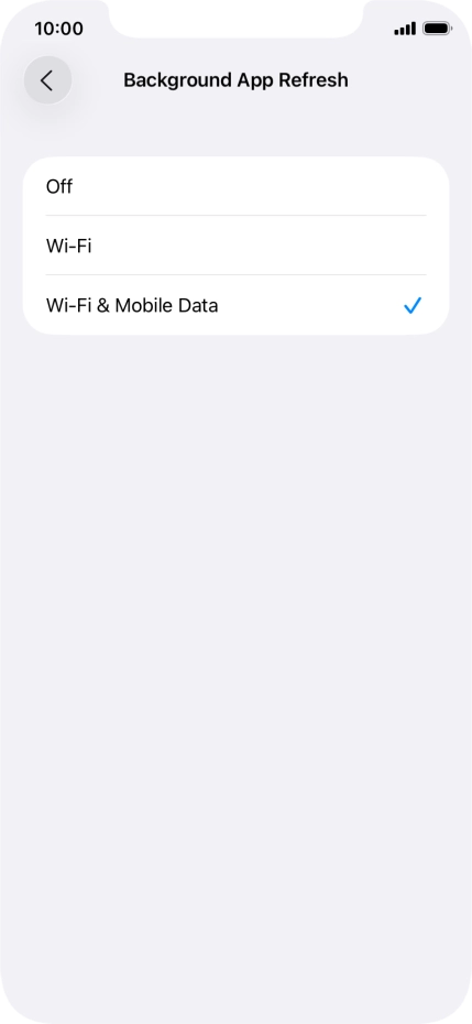 To turn off background refresh of apps, press Off. To turn off background refresh of apps, press Off.
