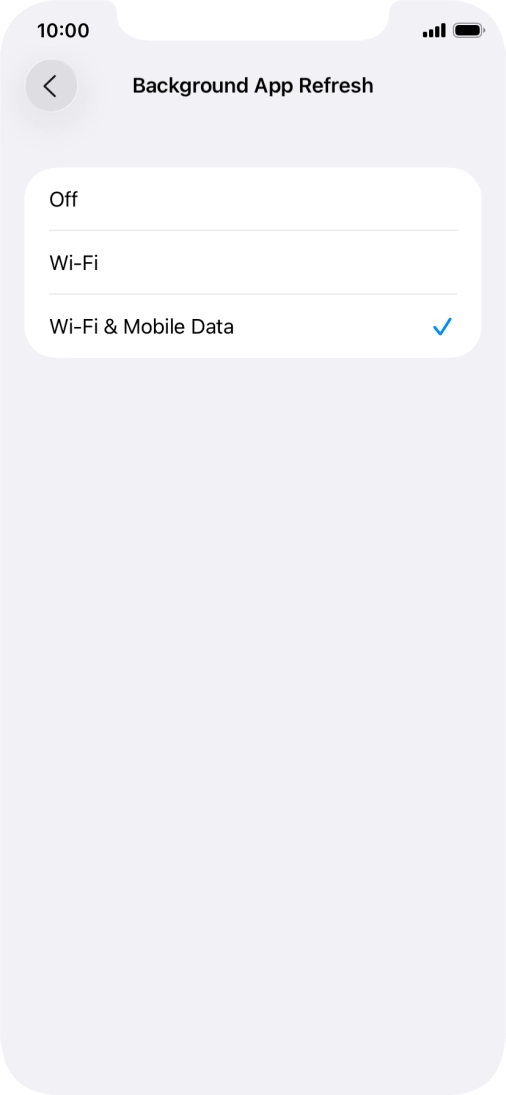 To turn off background refresh of apps, press Off. To turn off background refresh of apps, press Off.