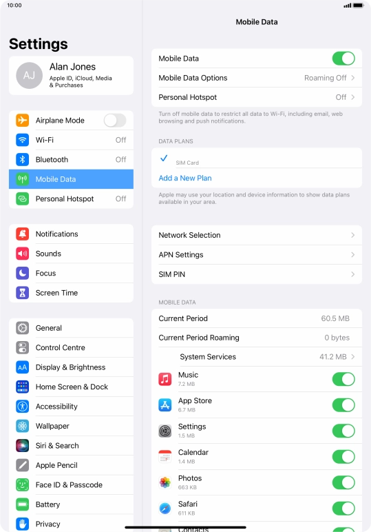 The total data usage is displayed next to Current Period. The total data usage is displayed next to Current Period.