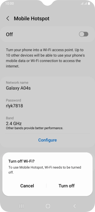 If Wi-Fi is turned on, press Turn off. If Wi-Fi is turned on, press Turn off.