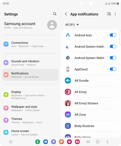 Press the indicators next to the required apps to turn the function on or off. Press the indicators next to the required apps to turn the function on or off.