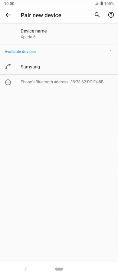 Press the required Bluetooth device and follow the instructions on the screen to pair the device with your phone. Press the required Bluetooth device and follow the instructions on the screen to pair the device with your phone.