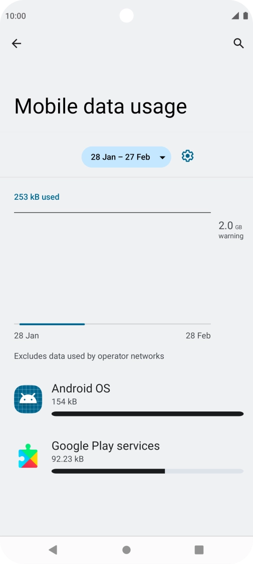 The data usage for each application is displayed below the name of the application. The data usage for each application is displayed below the name of the application.