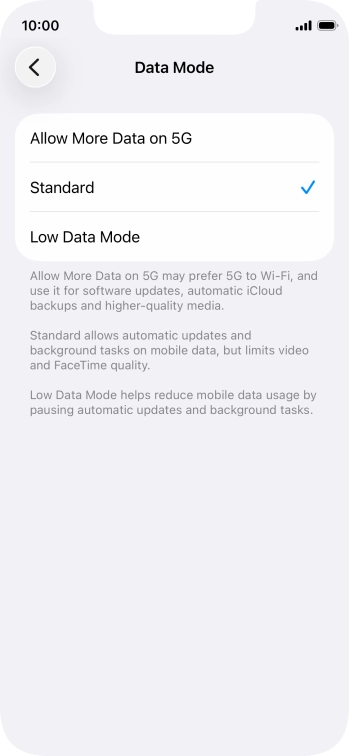Press the required setting. Press the required setting.