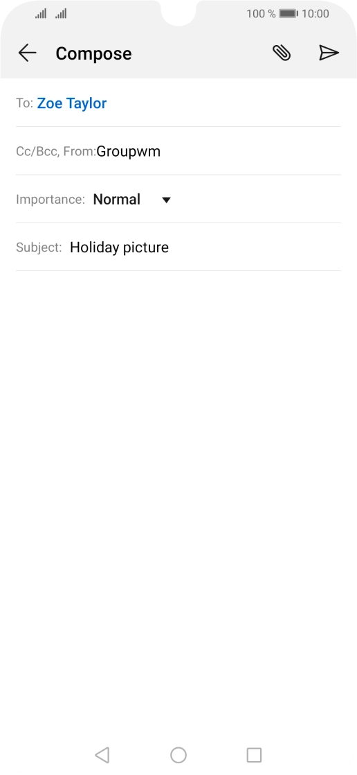 Press the text input field and write the text for your email. Press the text input field and write the text for your email.