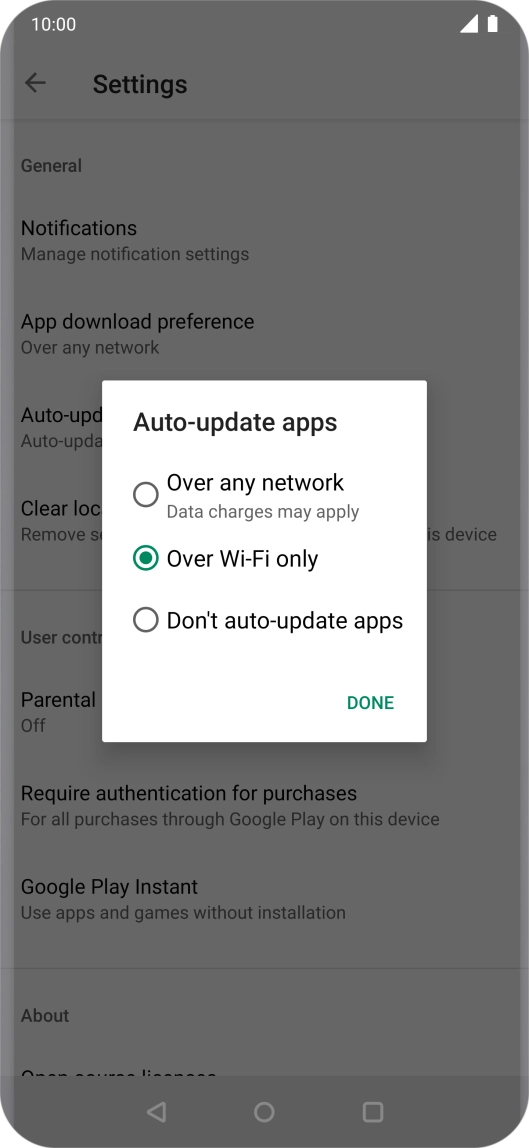 To turn on automatic update of apps using mobile network, press Over any network. To turn on automatic update of apps using mobile network, press Over any network.