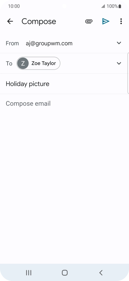 Press the text input field and write the text for your email. Press the text input field and write the text for your email.