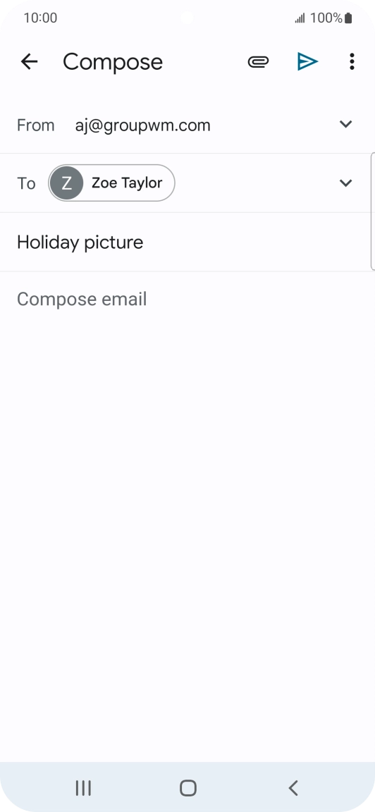 Press the text input field and write the text for your email. Press the text input field and write the text for your email.