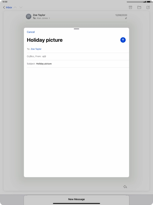 Press the text input field and write the text for your email. Press the text input field and write the text for your email.