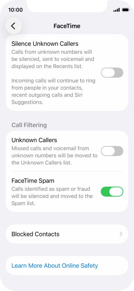 Press Blocked Contacts. Press Blocked Contacts.