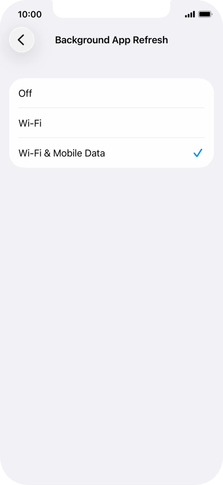 To turn off background refresh of apps, press Off. To turn off background refresh of apps, press Off.