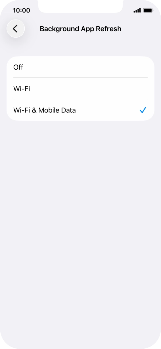 To turn off background refresh of apps, press Off. To turn off background refresh of apps, press Off.