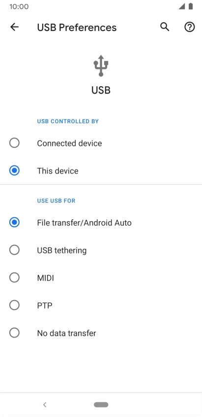 Press File transfer/Android Auto. Press File transfer/Android Auto.