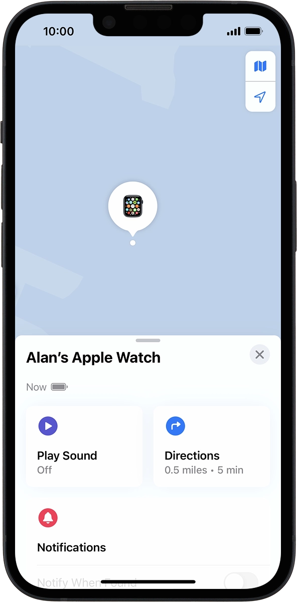 The latest position of your Apple Watch is displayed on the map. The latest position of your Apple Watch is displayed on the map.