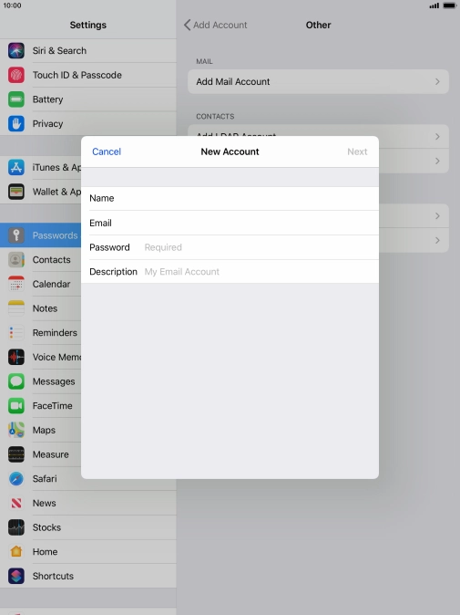 Press Password and key in the password for your email account. Press Password and key in the password for your email account.