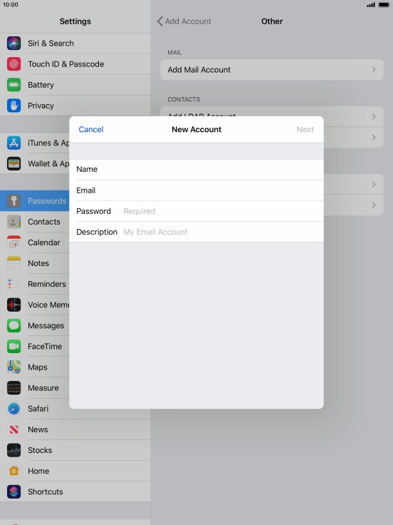 Press Password and key in the password for your email account. Press Password and key in the password for your email account.