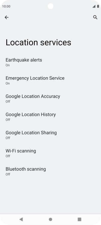 Press Google Location Accuracy. Press Google Location Accuracy.