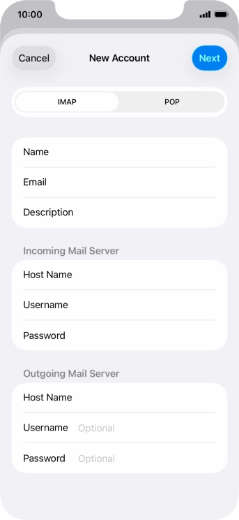 Press Username and key in the username for your email account. Press Username and key in the username for your email account.